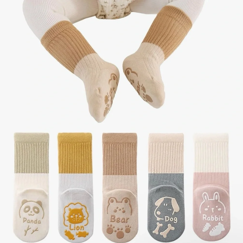 Toddler Knee High Socks Non Slip Anti Skid Seamless 5 Pairs Sz L 3-5T unisex